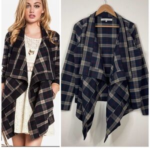 Lovers + Friends Days Like These Plaid Flannel Jacket in Navy Medium Open Front